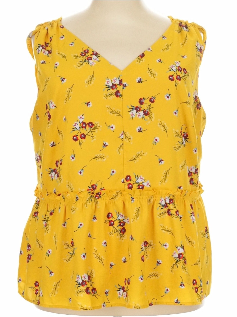 Loft Yellow Floral V-Neck Sleeveless Peplum Top size M